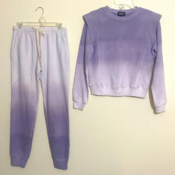 MONROW Women's Light Wgt Purple Tie-Dye Sweatshirt & Jogger Style Sweatpants Set - Picture 1 of 9